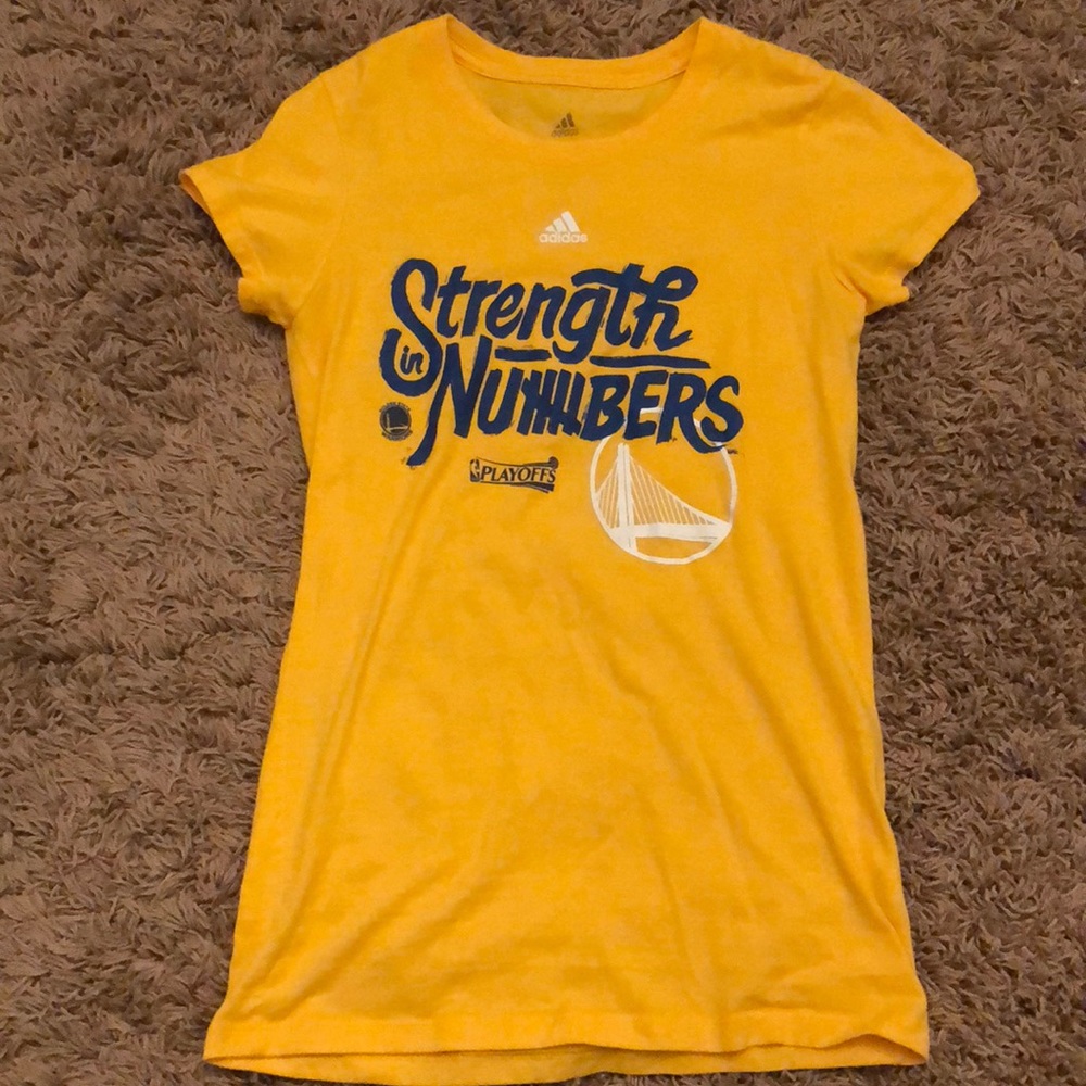 Two Women’s Adidas Warriors tee shirts